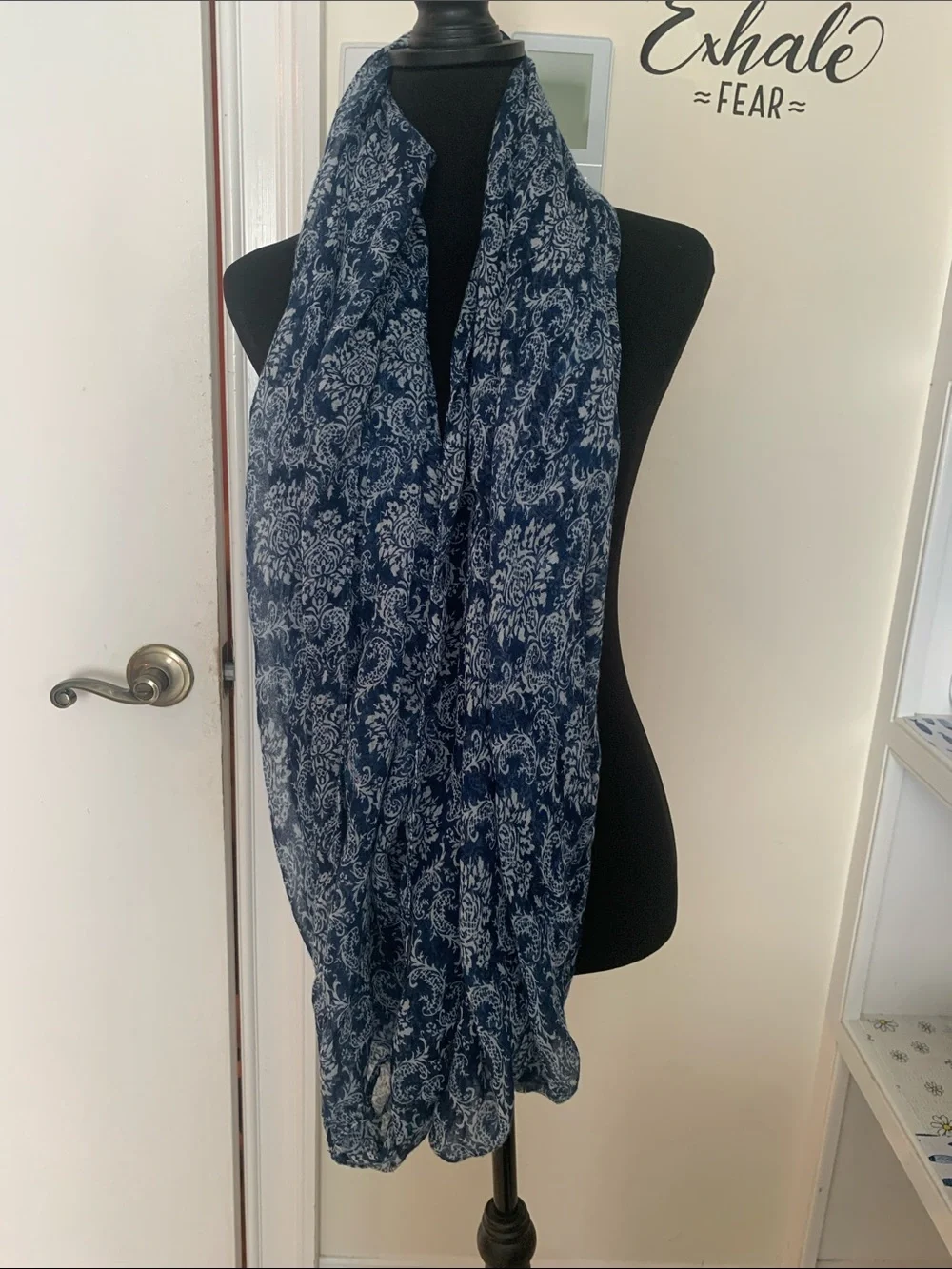 2/$5 Navy Blue and white Damask Paisley Infinity Scarf